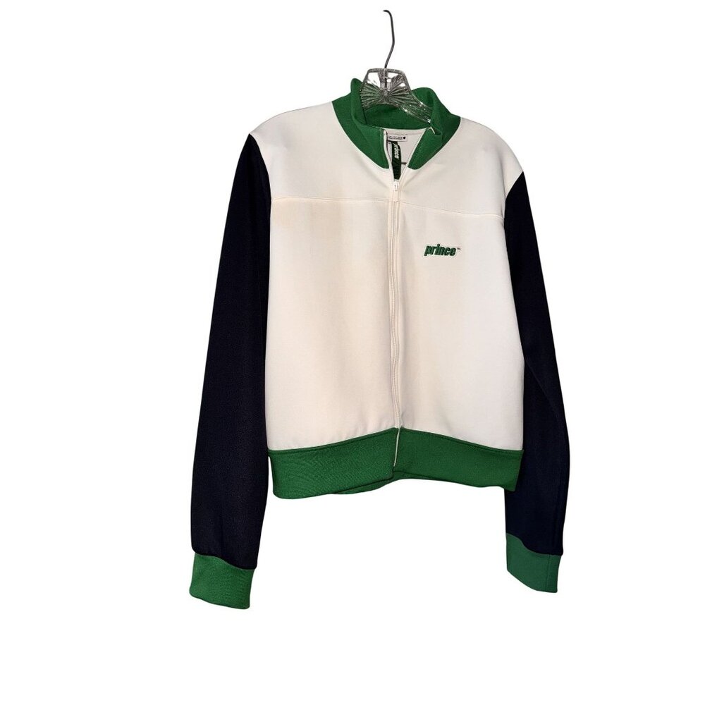 Prince x Zara White & Navy Full-Zip Jacket  crop L Green Accents Polyester Blend - Picture 2 of 4
